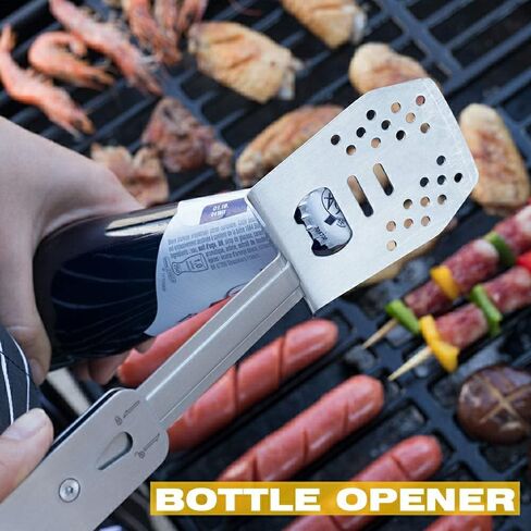 ROXON 4 in 1 Mini Folding BBQ Barbecue Combo Tool Set with Spatula, Fork, Tongs and Bottle Opener for Hiking Camping (Grey) in Saudi Arabia