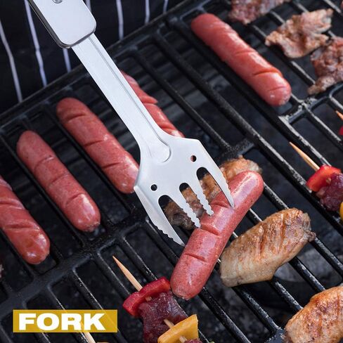 ROXON 4 in 1 Mini Folding BBQ Barbecue Combo Tool Set with Spatula, Fork, Tongs and Bottle Opener for Hiking Camping (Grey) in Saudi Arabia