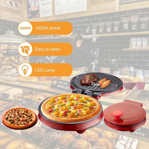 ماكينة صنع البيتزا فرن بيتزا كهربائي داخلي فرن بيتزا غير لاصق 10 في ماكينة صنع البيتزا على سطح الطاولة للمنزل 1000 وات، كبير، أحمر in Kuwait
