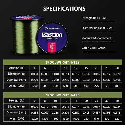 Calamus Bastion Monofilament Fishing Line - Strong Abrasion Resistant Mono Line - Superior Nylon Material Mono Fishing Line for Freshwater and Saltwater, Fishing Gifts for Men in Saudi Arabia