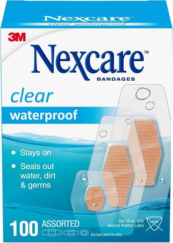 Nexcare Waterproof Bandages, Stays on in the Pool, Holds for 12 Hours, Clear Bandages for Fingers and Elbows - 100 Pack Waterproof Bandages in Saudi Arabia