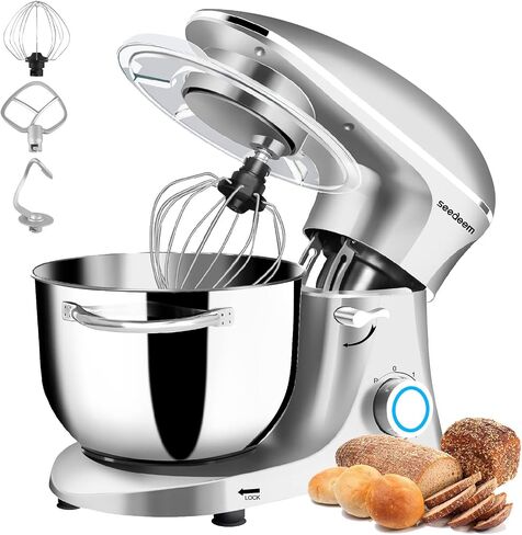 Seedeem Stand Mixer, 6Qt Electric Food Mixer, 660W 6-Speeds Tilt-Head Dough Mixers with Dishwasher-Safe Dough Hook, Wire Whip & Beater for Daily Use, Black in Kuwait