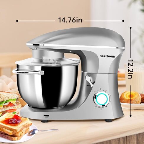 Seedeem Stand Mixer, 6Qt Electric Food Mixer, 660W 6-Speeds Tilt-Head Dough Mixers with Dishwasher-Safe Dough Hook, Wire Whip & Beater for Daily Use, Black in Kuwait