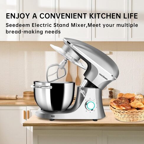 Seedeem Stand Mixer, 6Qt Electric Food Mixer, 660W 6-Speeds Tilt-Head Dough Mixers with Dishwasher-Safe Dough Hook, Wire Whip & Beater for Daily Use, Black in Kuwait