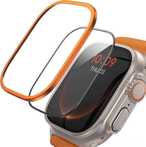 واقي شاشة Lamicall لساعة Apple Watch Ultra 2/Ultra 49 مم - عبوتان من الزجاج المقوى وإطار ممتص للصدمات من سبائك التيتانيوم، يحافظ على الغطاء الأصلي، لمسة حساسة لـ iWatch Ultra 2024/2023/2022 in Saudi Arabia