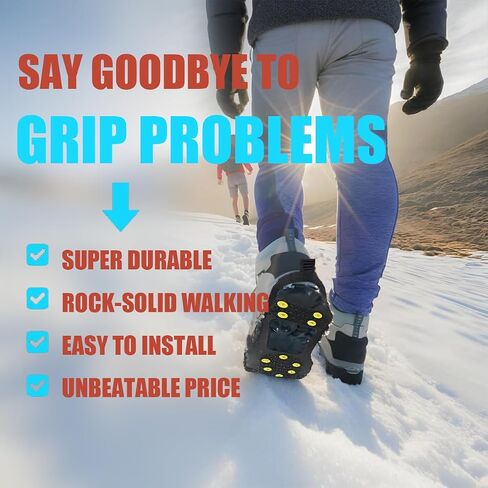 Ice Cleats for Shoes and Boots, Ice Snow Traction Cleats Grippers, Non Slip Shoe Ice Grippers,10 Steel Rubber Spikes Crampons Anti Easy Slip Studs Crampons Slip-on Stretch Footwear in Kuwait