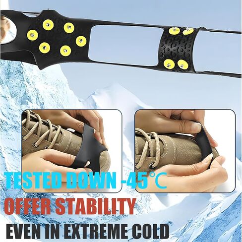 Ice Cleats for Shoes and Boots, Ice Snow Traction Cleats Grippers, Non Slip Shoe Ice Grippers,10 Steel Rubber Spikes Crampons Anti Easy Slip Studs Crampons Slip-on Stretch Footwear in Kuwait
