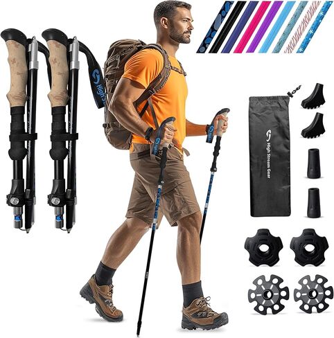 عصي المشي للنساء - عصي المشي لمسافات طويلة قابلة للطي مقاس 14.5 بوصة لحقيبة الظهر وممارسة الرياضة والسفر، مجموعة من 2 عصا رحلات من الألومنيوم قابلة للطي in Kuwait