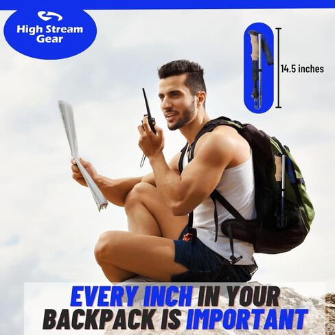 عصي المشي للنساء - عصي المشي لمسافات طويلة قابلة للطي مقاس 14.5 بوصة لحقيبة الظهر وممارسة الرياضة والسفر، مجموعة من 2 عصا رحلات من الألومنيوم قابلة للطي in Kuwait