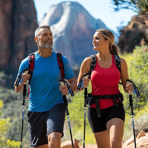 عصي المشي للنساء - عصي المشي لمسافات طويلة قابلة للطي مقاس 14.5 بوصة لحقيبة الظهر وممارسة الرياضة والسفر، مجموعة من 2 عصا رحلات من الألومنيوم قابلة للطي in Kuwait