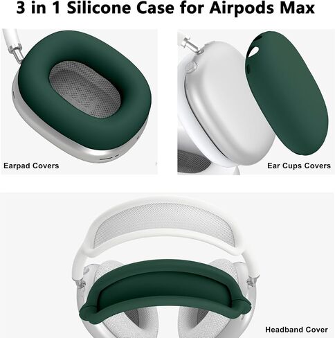 4 in 1 Silicone Case Cover for AirPods Max 2/ AirPods Max Headphones, Black | Ear Pad Case Cover/Ear Cups Cover/Headband Cover for AirPods Max 2 & 1, Accessories Silicone Protector for Apple AirPods Max in Saudi Arabia