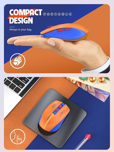RAPIQUE Bluetooth Wireless Mouse - (BT1/BT2+USB) Tri-Mode High Performance, Rechargeable, Multi-Device Compatible with PC/Laptop/Computer/MacBook/iPad Air Pro (Blue and White) | 3-Device Switching, USB-C Rechargeable, Quiet Clicks, 800/1200/1600 DPI, 6 Bu in Kuwait