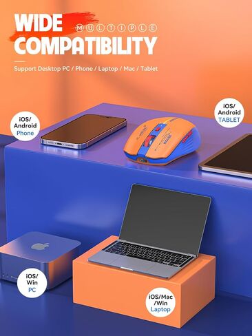 RAPIQUE Bluetooth Wireless Mouse - (BT1/BT2+USB) Tri-Mode High Performance, Rechargeable, Multi-Device Compatible with PC/Laptop/Computer/MacBook/iPad Air Pro (Blue and White) | 3-Device Switching, USB-C Rechargeable, Quiet Clicks, 800/1200/1600 DPI, 6 Bu in Kuwait