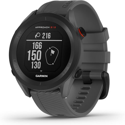 ساعة جولف Garmin Approach S12 GPS، شاشة قابلة للقراءة في ضوء الشمس، محملة مسبقًا بأكثر من 42,000 دورة، عمر بطارية يصل إلى 30 ساعة في وضع GPS، رمادي داكن in Kuwait