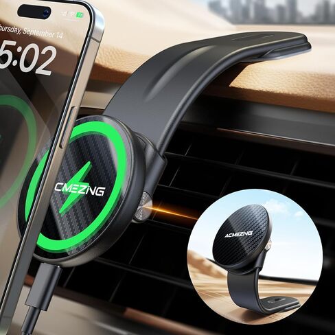 15W for iPhone MagSafe Car Mount Charger, 360% Adjustable Aluminum Alloy Arm, Relocatable Car Phone Holder, Magnetic Wireless Fast Charging, Cell Phone Holder for All Car Models, Black in Saudi Arabia