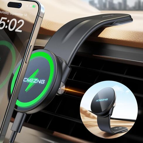 15W for iPhone MagSafe Car Mount Charger, 360% Adjustable Aluminum Alloy Arm, Relocatable Car Phone Holder, Magnetic Wireless Fast Charging, Cell Phone Holder for All Car Models, Black in Saudi Arabia