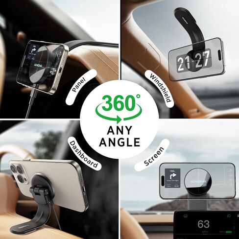 15W for iPhone MagSafe Car Mount Charger, 360% Adjustable Aluminum Alloy Arm, Relocatable Car Phone Holder, Magnetic Wireless Fast Charging, Cell Phone Holder for All Car Models, Black in Saudi Arabia