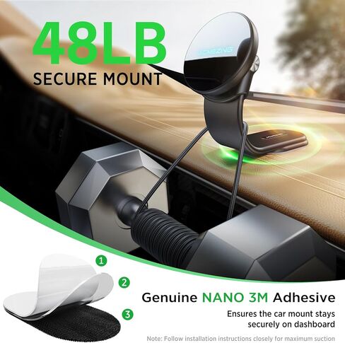 15W for iPhone MagSafe Car Mount Charger, 360% Adjustable Aluminum Alloy Arm, Relocatable Car Phone Holder, Magnetic Wireless Fast Charging, Cell Phone Holder for All Car Models, Black in Saudi Arabia