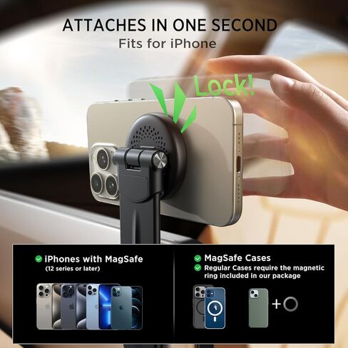 15W for iPhone MagSafe Car Mount Charger, 360% Adjustable Aluminum Alloy Arm, Relocatable Car Phone Holder, Magnetic Wireless Fast Charging, Cell Phone Holder for All Car Models, Black in Saudi Arabia