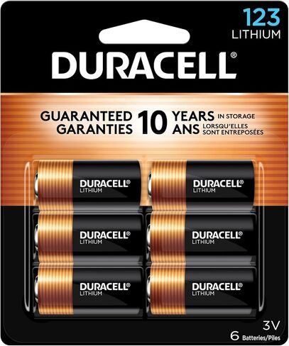 Duracell CR123A 3V Lithium Battery, 6 Count Pack, 123 3 Volt High Power Lithium Battery, Long-Lasting for Home Safety and Security Devices, High-Intensity Flashlights, and Home Automation in Saudi Arabia