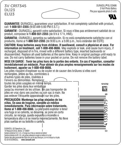 Duracell CR123A 3V Lithium Battery, 6 Count Pack, 123 3 Volt High Power Lithium Battery, Long-Lasting for Home Safety and Security Devices, High-Intensity Flashlights, and Home Automation in Saudi Arabia