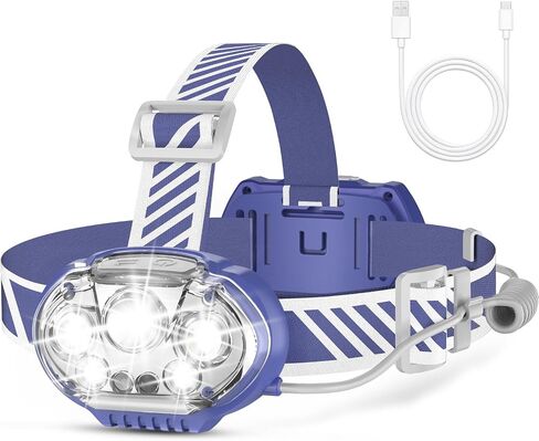 Rechargeable Headlamp, 20000 High Lumen Bright 5 LED Head Lamp with Red White Light, IPX4 Waterproof Headlight,8 Mode Head Flashlight for Outdoor Running Hunting Fishing Hiking Camping Gear in Saudi Arabia