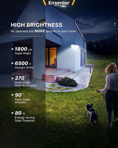 Ensenior 5 Motion Sensor Modes Solar Security Light, 1800LM 270° Wide Angle 3 Heads LED Flood Lights, IP65 Waterproof Wall Lights, Separate Solar Panel Remote Control Solar Lights Outdoor in Saudi Arabia