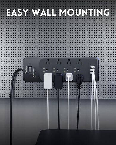 PLUGTUL Surge Protector Power Strip 5FT | Black Surge Protector with 12 Outlets - Spacious Design for Large Plugs, Flat Plug, 4080J, 20W USB C Charging, ETL Listed in Saudi Arabia