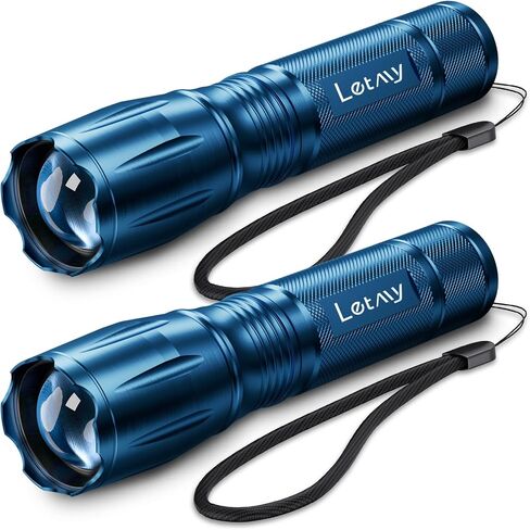 LETMY Tactical Flashlight S2000-2 Pack Bright Military Grade LED Flashlights High Lumens - Portable Handheld Flash Light, 5 Modes Zoomable Waterproof Flashlights for Home Emergency Camping Outdoor in Saudi Arabia