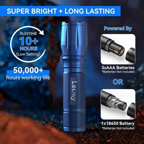 LETMY Tactical Flashlight S2000-2 Pack Bright Military Grade LED Flashlights High Lumens - Portable Handheld Flash Light, 5 Modes Zoomable Waterproof Flashlights for Home Emergency Camping Outdoor in Saudi Arabia