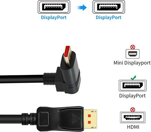 8K @ 60 هرتز 90 درجة زاوية DP 1.4 كابل ذكر إلى ذكر منفذ عرض الزاوية اليمنى 1.4 كابل يدعم 8K @ 60 هرتز، 4K @ 144 هرتز، 1080P @ 240 هرتز 6FT/1.8M in Kuwait
