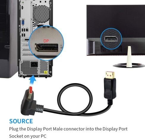 8K @ 60 هرتز 90 درجة زاوية DP 1.4 كابل ذكر إلى ذكر منفذ عرض الزاوية اليمنى 1.4 كابل يدعم 8K @ 60 هرتز، 4K @ 144 هرتز، 1080P @ 240 هرتز 6FT/1.8M in Kuwait