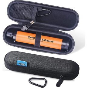 Membrane Solutions Orange Personal Water Filter Straw with Protect Carry Case, 0.1μm Outdoor Portable Backup Filtration Emergency Survival Gear, Drinking Water Purifier Straw Bag for Camping Travel