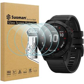 Suoman 4-Pack for Garmin Fenix 6X Pro / 6X Pro Solar / 6X Sapphire Screen Protector, 2.5D 9H Hardness Tempered Glass for Garmin Fenix 6X Pro / 6X Pro Solar / 6X Sapphire Smartwatch