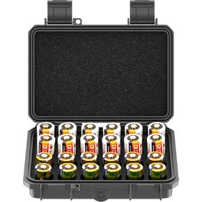 KIWIFOTOS 58 Slots AA AAA Battery Case Holder with Tester, Batteries Storage Organizer, IP67 Waterproof Outdoor Battery Storage Container with 3V CR2032 Button Battery Box