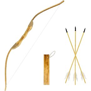 Youth Wooden Bow and Arrow Set, 40 Inch Handmade Wooden Bow and Arrow Cosplay Costume Prop Archery Set Games Toys, 1 Bows 1 Quivers and 3 Feather Arrows, Gifts for Kids Youth Boys and Girl