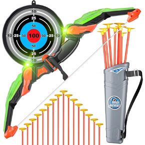 Kids Archery Set Toys with Light-up LED Includes 32 Suction Cup Arrows, Bow and Arrow for Kids 4-8 6-8 8-12, Outdoor Bow and Arrow Toys Gifts for 5 6 7 8 9 10 11 12 Year Old Boys
