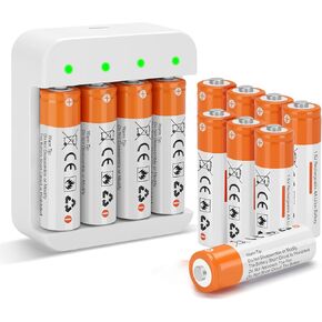 8 Pack Rechargeable 1.5V AA Size Lithium Batteries for Blink Camera, Long-Lasting Double A Battery 2600mWh with 2H Fast Charger (4 Bay Independent Slot)