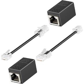 RJ45 to RJ11 Adapter, 2 Pack Phone Jack to Ethernet Adapter, Black Phone Line to Ethernet Adapter, RJ45 Female to RJ11 Male Ethernet to Phone Line Adapter