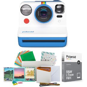 Polaroid Now 2nd Generation I-Type Instant Film Camera (Blue), Shoot and Print Bundle with Magnetic/Hanging Photo Frames and Black & White Film Instant Film (8 Exposures) (3 Items)