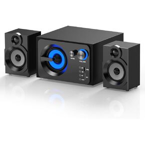 BT-15 2.1 Computer Speaker System with 4 inches Subwoofer Dual 3 inches Tweeter, Support RCA/Wireless Input, Wood Enclosure, 60W, Black
