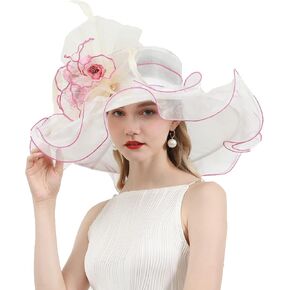 Women Organza Fascinator Church Hat Floral Tea Party Wedding Hat (013D White)