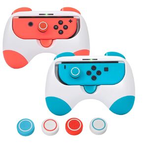 Switch Controller Grips, Ergonomic Grips for Nintendo Switch JoyCon with Joystick Caps - Red and Blue (2 Pack)