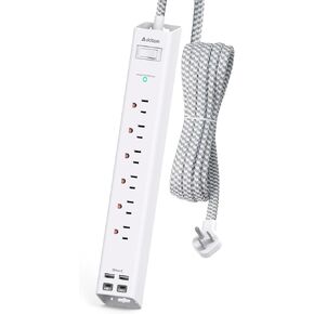 Extension Cord 10 ft - Long Power Strip Surge Protector, 6 AC Outlet 4 USB (2 USB C), Flat Plug, Wall Mount, Multi Plug Outlet Extender Desk Charging Station for Home Office Dorm Room Essentials