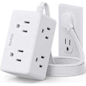 6Ft Flat Plug Small Power Strip,3-Side White Extension Cord with 6 Widely Outlets Extender, No Surge Protector for Cruise,Wall Mount, Plug Extension Outlet for College Dorm Home Office Travel, ETL