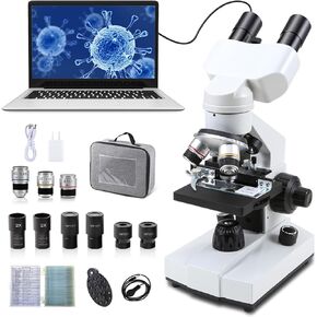 Compound Binocular Microscopes 40X-2000X with 2.0 mp Camera, with Microscope Prepared Slides 30p,for Kids Students Adults,Microscope Accessories, Phone Adapter CX1013