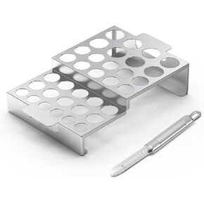 Skyflame Jalapeno Grill Rack with Corer Tool, 34 Hole Stainless Steel Chili Pepper Holder with Upgrade Design in 2 Heights and 3 Hole Sizes for Grilling Jalapeño Peppers, Chicken Wings, Drumsticks
