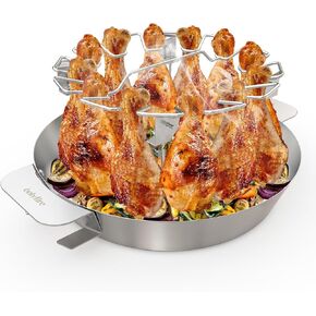 Onlyfire Stainless Steel Chicken Wing Leg Rack with Drip Pan, Hold up to 12 Chicken Legs for Weber Gourmet BBQ System, Kettle Grill, and Kamado Grill