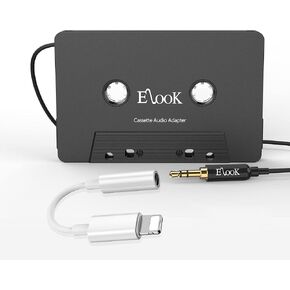 Elook Car Cassette Aux Adapter Kit, with A Smartphone to 3.5 mm Headphone Jack Adapter for Phone, MP3 ect. Black