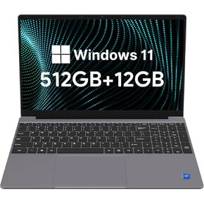 ApoloSign Windows Laptop, 12GB RAM, 512GB SSD(Expandable 1T) 15.6-inch Laptop Computer, 1080P FHD Display, Intel Jasper Lake N5095, Up to 2.8GHz Slim Computer with 2.4G/5G WiFi, 2 Speakers-Gray